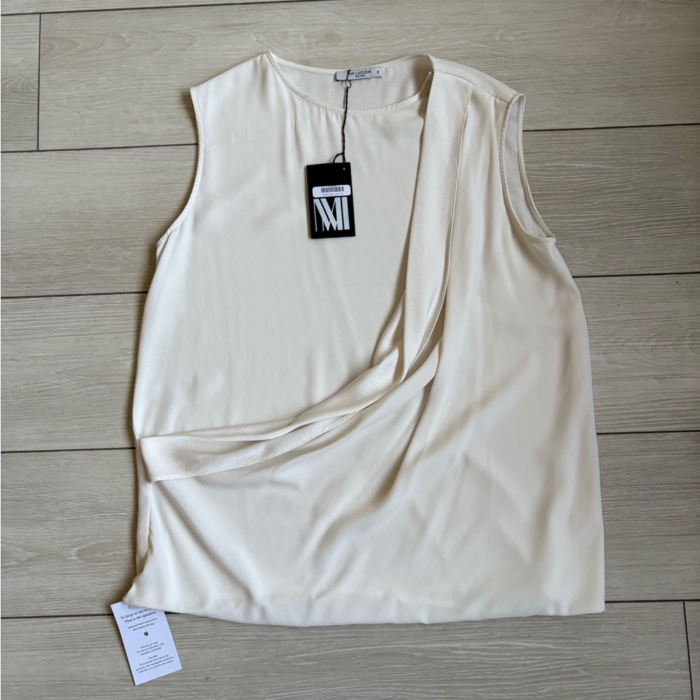 NWT MM LaFleur Choplin Sleeveless Draped Front Top Ivory M